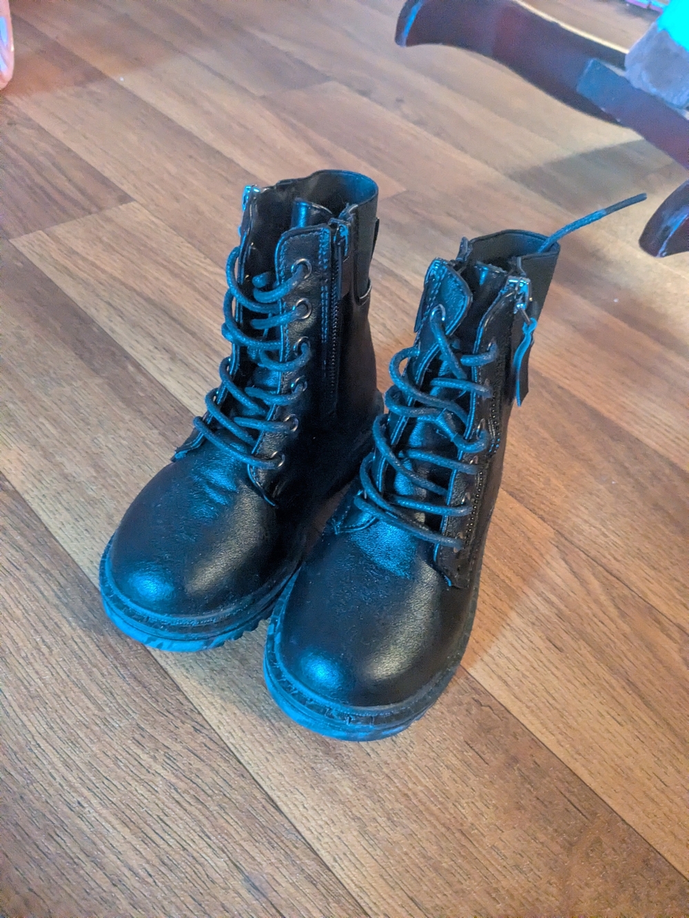 Link Kids Black Lace-Up Zip Combat Boots